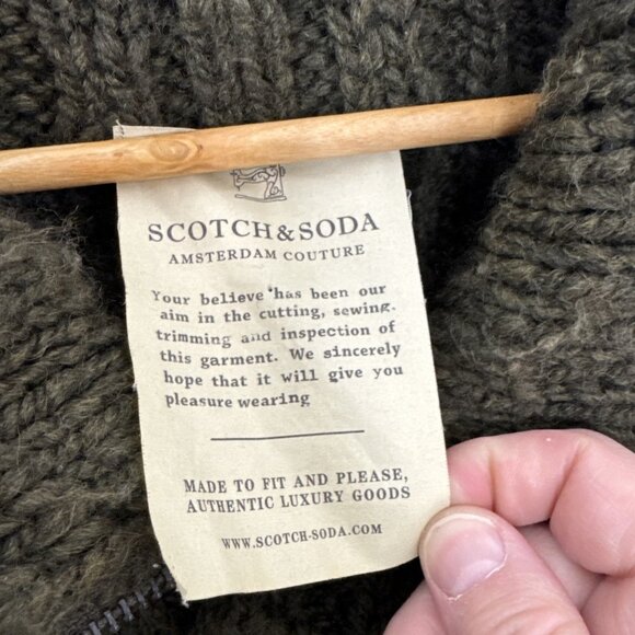 Scotch & Soda Men XL Cable Knit Wool Alpaca Blend Zip Jacket Green - Picture 5 of 8